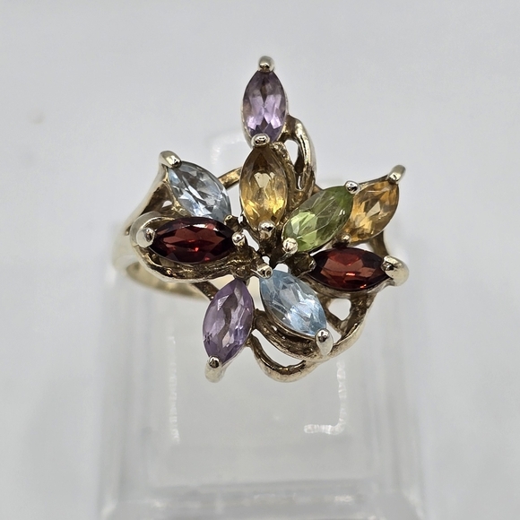 Vintage Gold Plated Sterling Silver Ring Size 7 Real GEMSTONES - Picture 1 of 4